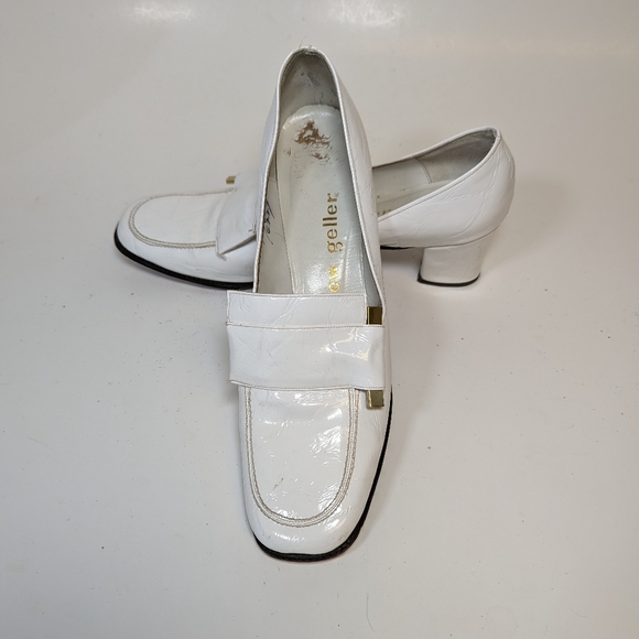 Andrew Geller Shoes Andrew Geller Womens White Leather Slip On Block Heel Shoes Us Size 75a